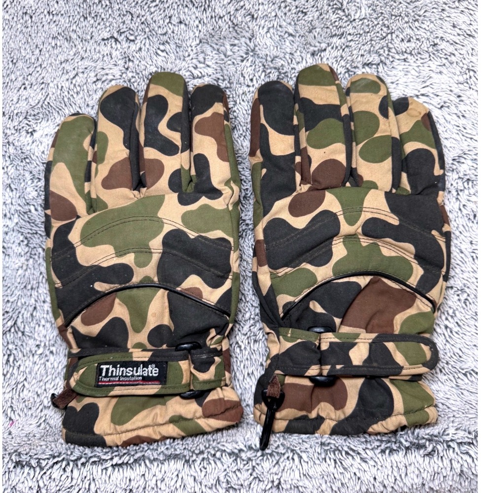 Vintage Thinsulate Duck Camo Hunting Winter Gloves Mens XL Thermal Insulated